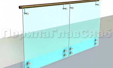 Ограждение с деревянным поручнем на выносе на точечном креплении купить в Волгограде