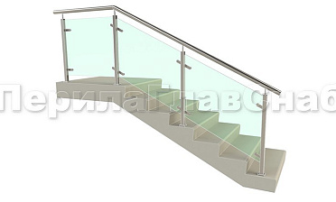 Ограждение лестницы с квадратными стойками и пластинчатыми стеклодержателями купить в Волгограде