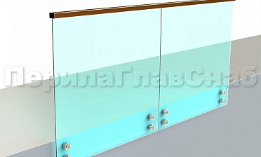 Ограждение с квадратным деревянным поручнем на точечном креплении купить в Волгограде