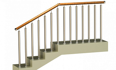 Ограждения с двумя стойками в каждую ступень с деревянным поручнем и без ригелей купить в Волгограде