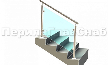 Ограждение лестницы с квадратным поручнем с зажимными стеклодержателями и квадратными стойками купить в Волгограде