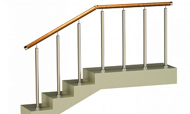 Ограждения со стойками в каждую ступень с круглым деревянным поручнем без ригелей купить в Волгограде