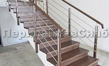 Ограждение со стойками из шлифованной нержавеющей стали с боковым крепежом, со вставками из дерева купить в Волгограде