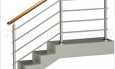 Четыре ригеля на держателях, круглый деревянный поручень и квадратные стойки купить в Волгограде