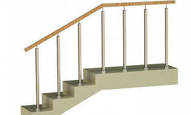 Ограждения со стойками в каждую ступень с квадратным деревянным поручнем без ригелей купить в Волгограде
