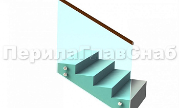 Ограждение с деревянным поручнем на точечном креплении на лестнице в Волгограде. Готовые проекты ПерилаГлавСнаб