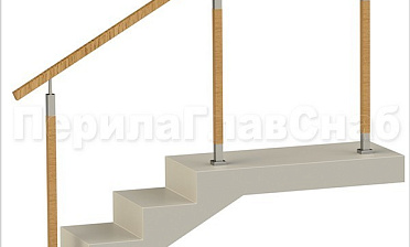 Нержавеющие ограждения без ригелей с квадратным деревянным поручнем и стойками с деревянными вставками купить в Волгограде