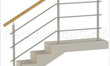 Три ригеля на сварке, квадратный деревянный поручень и круглые стойки купить в Волгограде