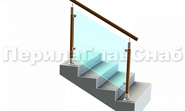 Ограждение с круглым деревянным поручнем с зажимными стеклодержателями и стойками с деревянными вставками купить в Волгограде