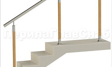 Нержавеющие ограждения без ригелей с квадратным поручнем и стойками с деревянными вставками купить в Волгограде