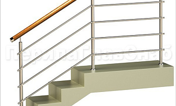 Четыре ригеля на держателях, круглый деревянный поручень и круглые стойки в Волгограде. Готовые проекты ПерилаГлавСнаб