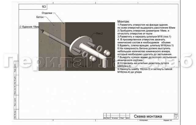 Комплект фурнитуры для козырька 1200х1800 (на вантах/тягах) k671-12-18м 4