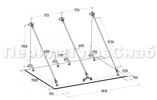 Комплект фурнитуры для козырька 1200х1800 (на вантах/тягах) k671-12-18м 2